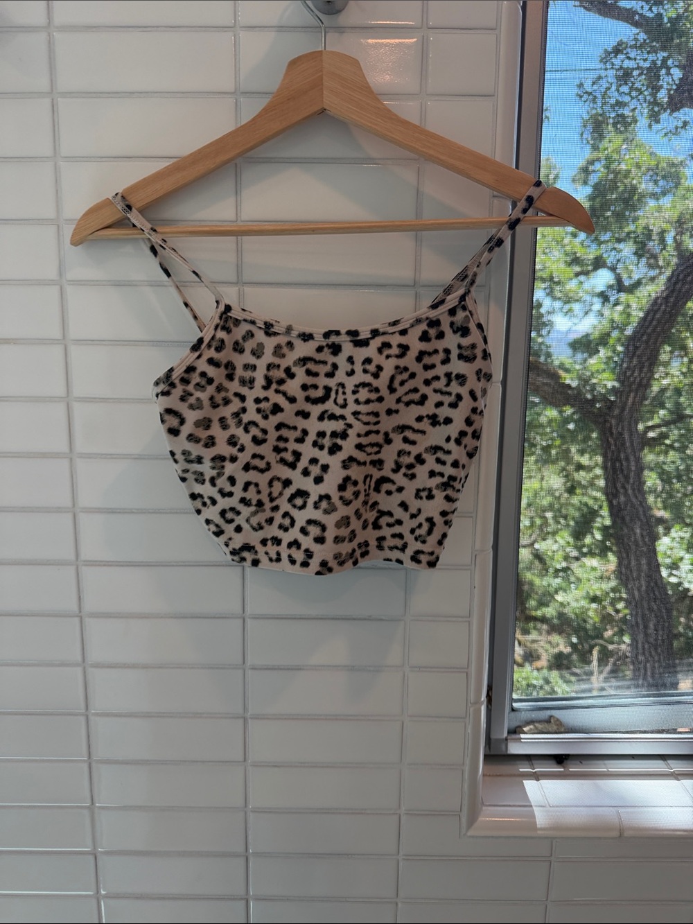 Leopard Print Spaghetti Strap Crop Top - Cream/Black